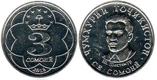 монета Таджикистан 3 сомони 2018