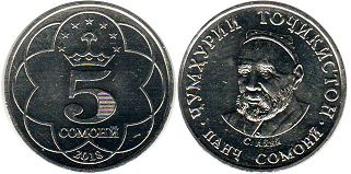 монета Таджикистан 5 сомони 2018