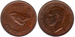 монета Великобритания 1 фартинг 1943