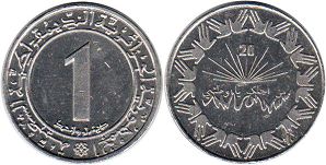 монета Алжир 1 динар 1983