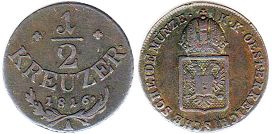 монета Австрийская Империя 1/2 крейцера 1816