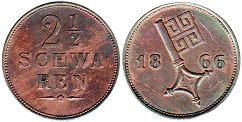 монета Бремен 2,5 шварена 1866