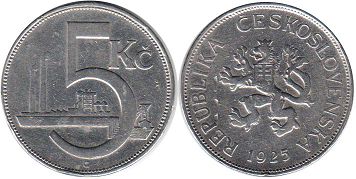 монета Чехословакия 5 крон 1925