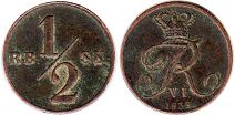 монета Дания 1/2 скиллинга 1838