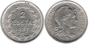 монета Бискайя 2 песеты 1937