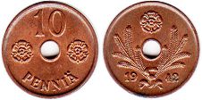 монета Финляндия 10 пенни 1942