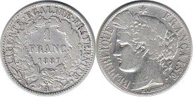 монета Франция 1 франк 1887