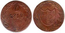 монета Франкфурт 1 пфенниг 1819