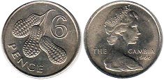 монета Гамбия 6 пенсов 1966