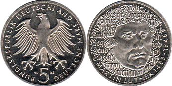 монета Германия ФРГ 5 марок 1983
