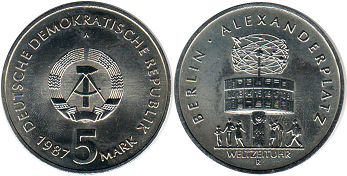 монета ГДР 5 марок 1987