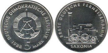 монета ГДР 5 марок 1988