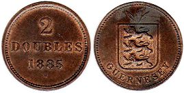 монета Гернси 2 дубля 1885