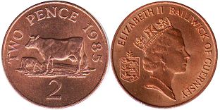 монета Гернси 2 пенса 1985