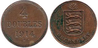 монета Гернси 4 дубля 1914