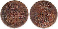 монета Ганновер 1 пфенниг 1820