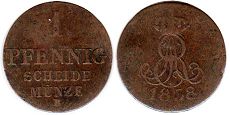 монета Ганновер 1 пфенниг 1838