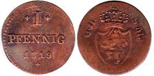 монета Гессен-Дармштадт 1 пфенниг 1819
