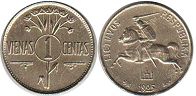 монета Литва 1 цент 1925