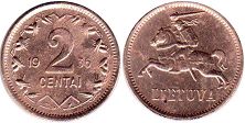 монета Литва 2 цента 1936