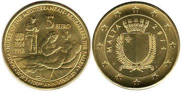 монета Мальта 5 евро 2014