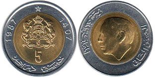 монета Марокко 5 дирхамов 1987