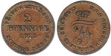 монета Мекленбург-Шверин 2 пфеннига 1872