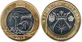 монета Молдавия 5 лей 2018