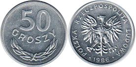 монета Польша 50 грошей 1986