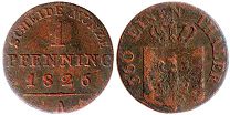 монета Пруссия 1 пфенниг 1826