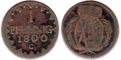 монета Саксония 1 пфенниг 1800