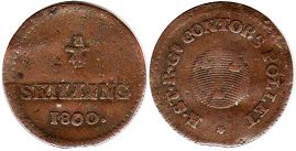 монета Швеция 1/4 скиллинга 1800