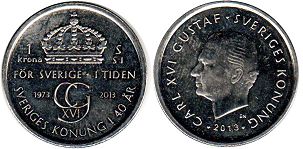 монета Швеция 1 крона 2013