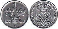монета Швеция 1 эре 1917