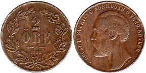 монета Швеция 2 эре 1873