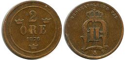 монета Швеция 2 эре 1876