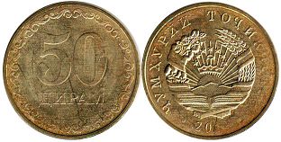 монета Таджикистан 50 дирам 2019