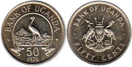монета Уганда 50 центов 1976