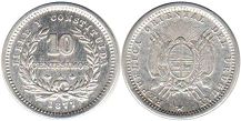 монета Уругвай 10 сентесимо 1877
