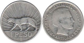 монета Уругвай 1 песо 1942