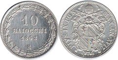 монета Папская область 10 байоччи 1862
