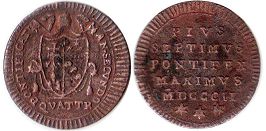 монета Папская область 1 кваттрино 1802