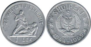 монета Албания 1 лек 1969