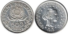 монета Бразилия 500 рейс 1913