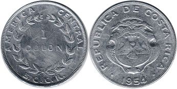 монета Коста-Рика 1 колон 1954