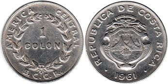 монета Коста-Рика 1 колон 1961