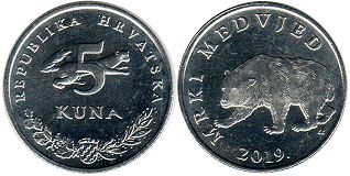 монета Хорватия 5 кун 2019