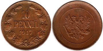 монета Финляндия 10 пенни 1917