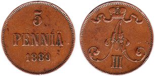 монета Финляндия 5 1 пенни 1889