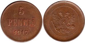 монета Финляндия 5 1 пенни 1917
